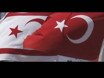 Turk n Turk Cypriot flags on boat Kyrenia